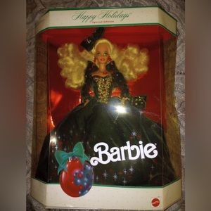 1991 Happy Holidays Special Edition Barbie Green Dress NIB Damaged Box